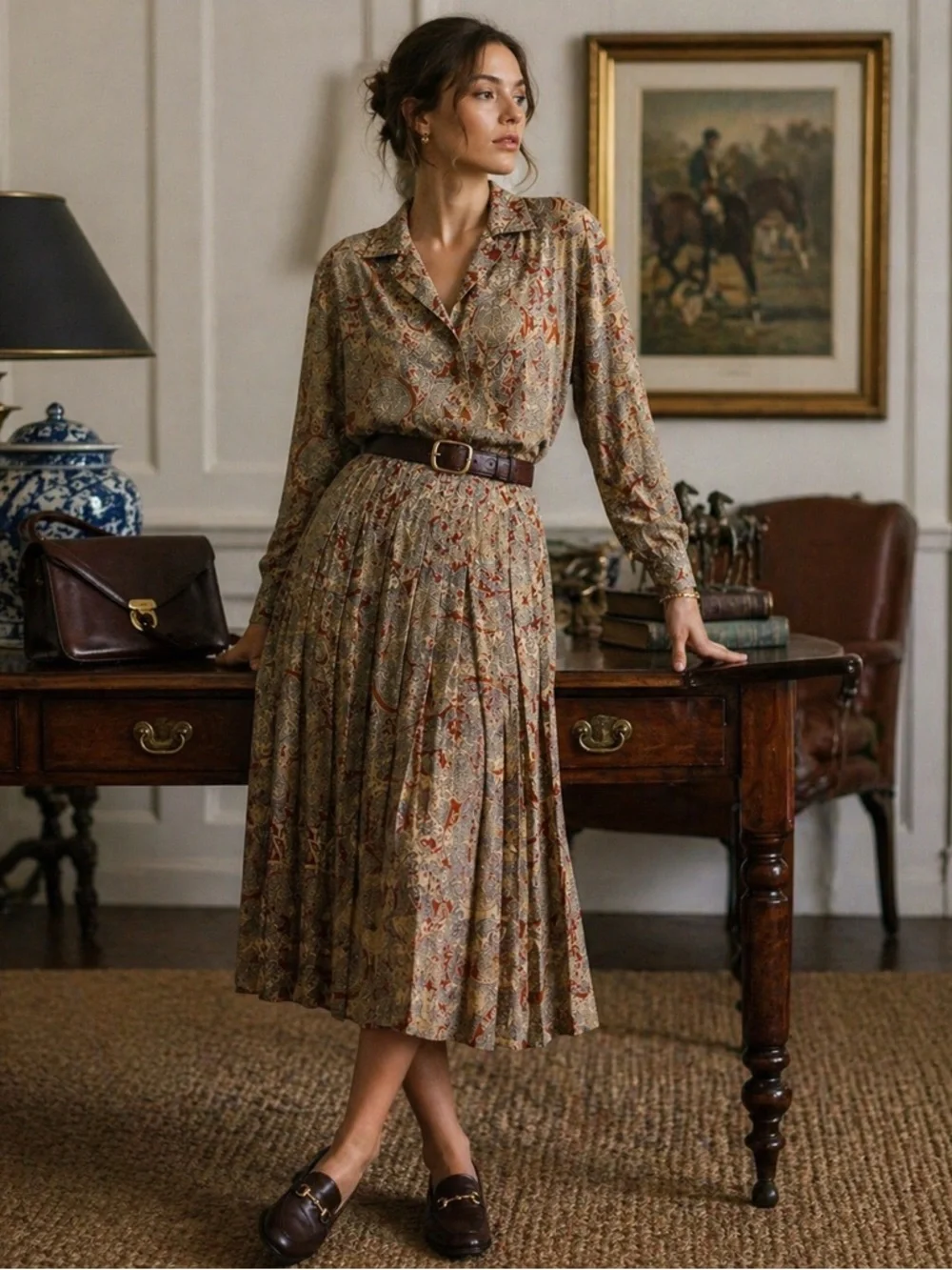 Vintage Jac Dale 2-Piece Skirt Set Size 38 | Paisley Blouse & Pleated Skirt Sz S - Picture 1 of 12
